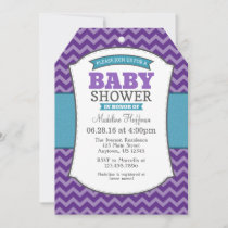 Teal Purple Gray Chevron Baby Shower Invitation