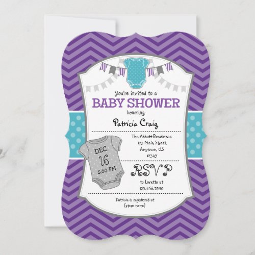 Teal Purple Gray Chevron Baby Shower Invitation