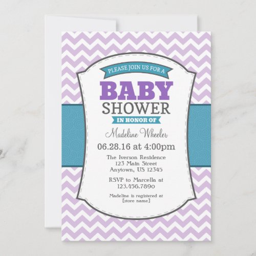 Teal Purple Gray Chevron Baby Shower Invitation