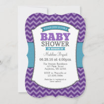 Teal Purple Gray Chevron Baby Shower Invitation