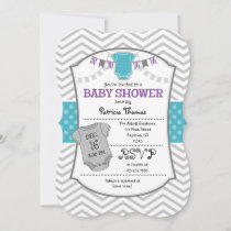 Teal Purple Gray Chevron Baby Shower Invitation