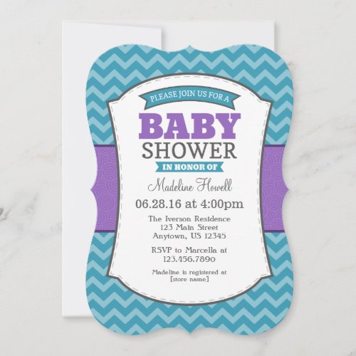 Teal Purple Gray Chevron Baby Shower Invitation