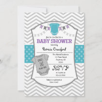 Teal Purple Gray Chevron Baby Shower Invitation