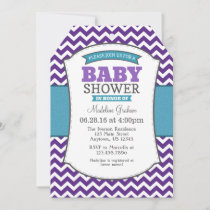 Teal Purple Gray Chevron Baby Shower Invitation