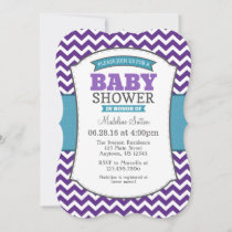 Teal Purple Gray Chevron Baby Shower Invitation