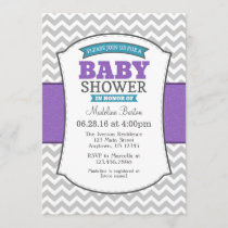 Teal Purple Gray Chevron Baby Shower Invitation