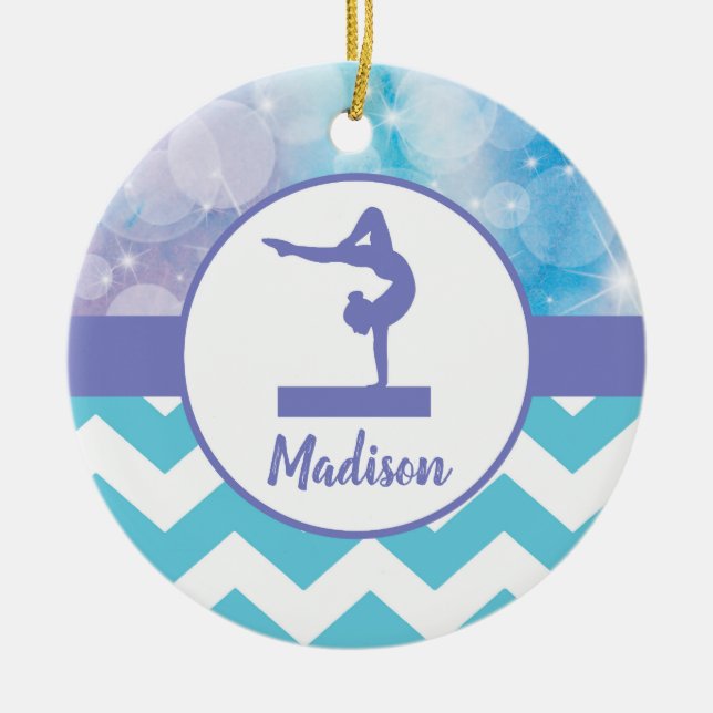 Teal Purple Gymnastics Ornament (Front)