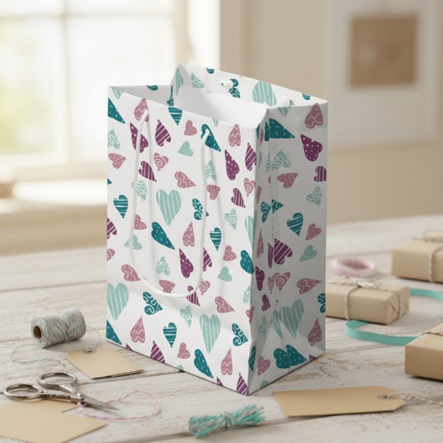 Teal & Purple Heart Modern Valentine’s Day Cute Medium Gift Bag (Creator Uploaded)