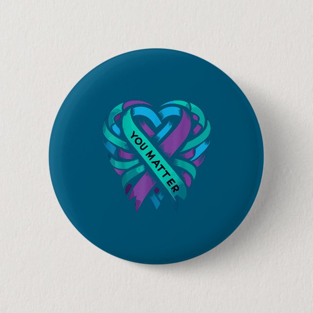 Teal Purple Heart You Suicide Prevention Awareness Button (Front)