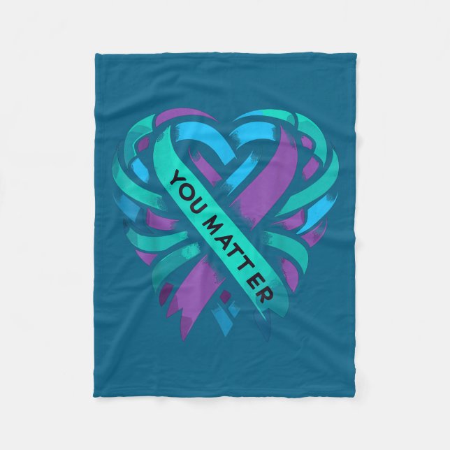 Teal Purple Heart You Suicide Prevention Awareness Fleece Blanket (Front)