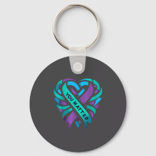 Teal Purple Heart You Suicide Prevention Awareness Keychain