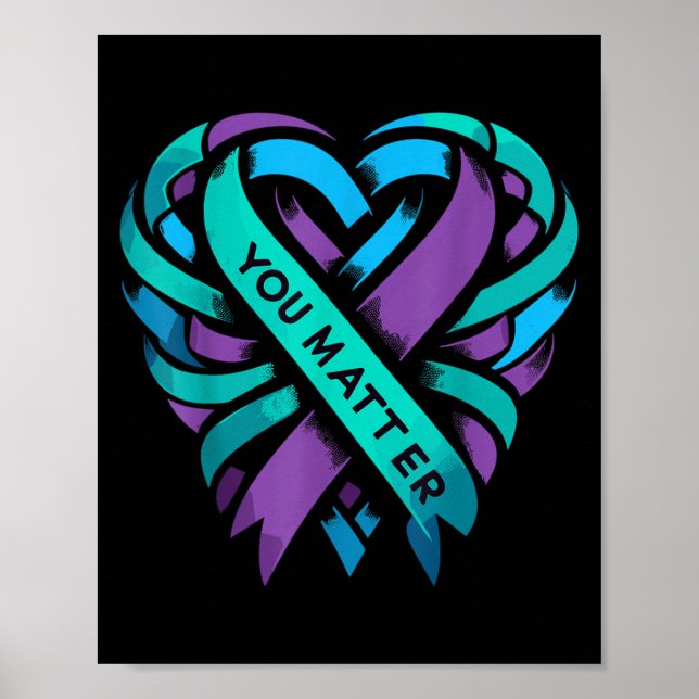 Teal Purple Heart You Suicide Prevention Awareness Poster (Front)