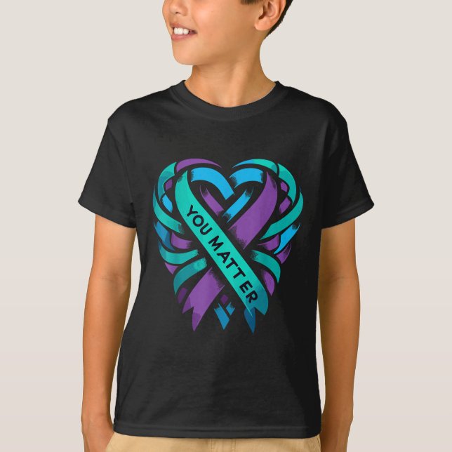 Teal Purple Heart You Suicide Prevention Awareness T-Shirt (Front)
