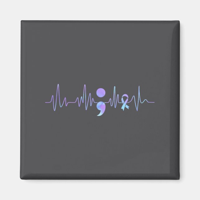 Teal Purple Heartbeat Semicolon Suicide Prevention Magnet (Front)