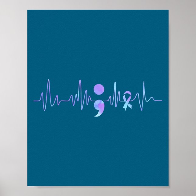 Teal Purple Heartbeat Semicolon Suicide Prevention Poster (Front)