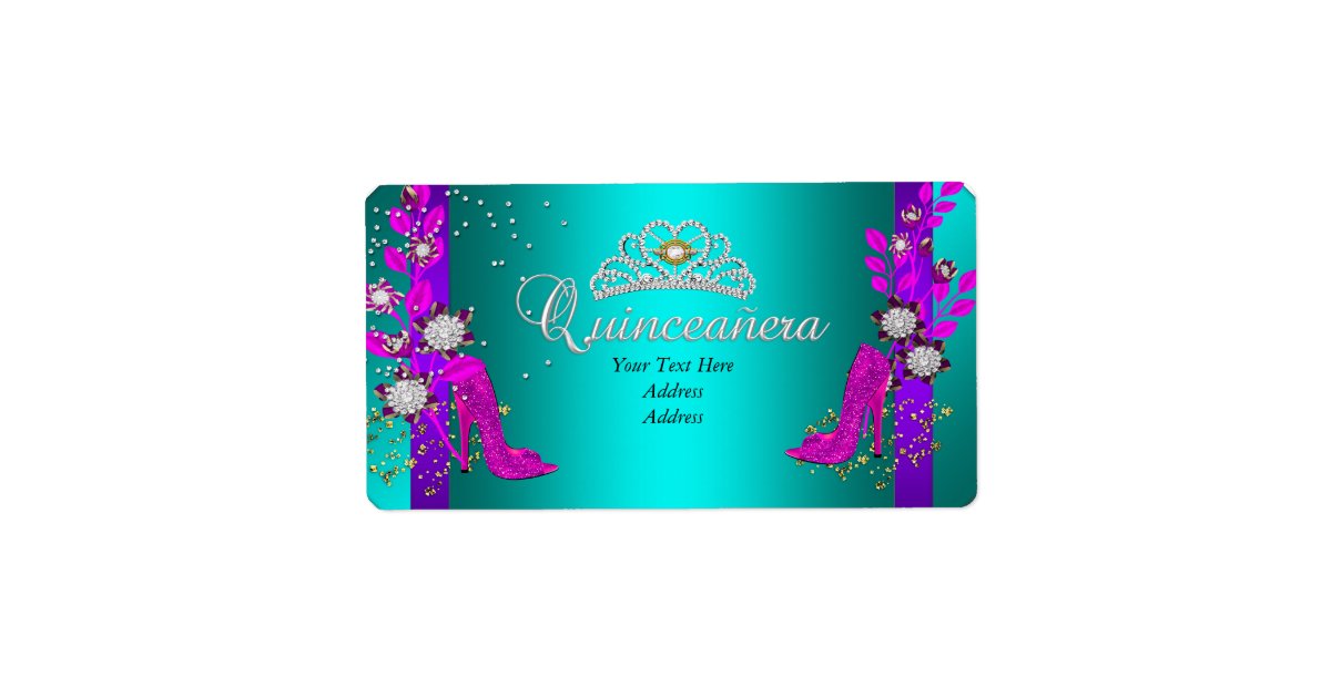 Teal Purple Hot Pink Gold Quinceanera Label Zazzle Com