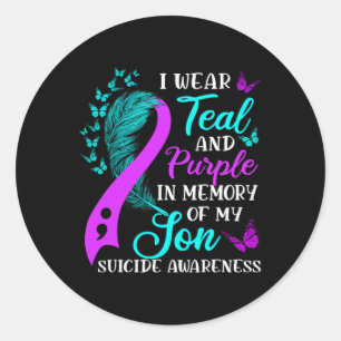 Teal Purple In Memory Of My Son Suicide Awareness Classic Round Sticker