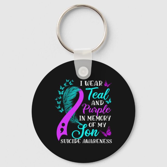 Teal Purple In Memory Of My Son Suicide Awareness  Keychain (Front)