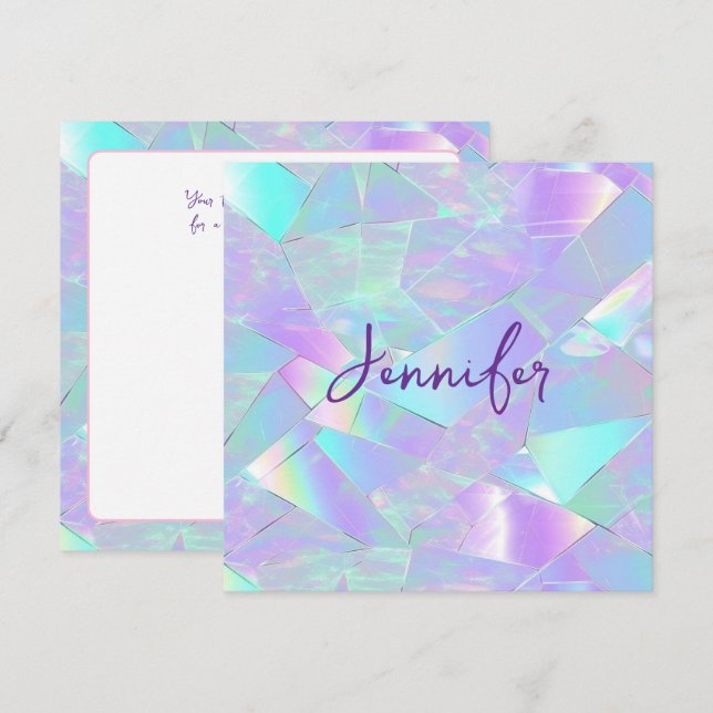 Teal & Purple Iridescent Design, Name & Message Invitation (Front/Back)