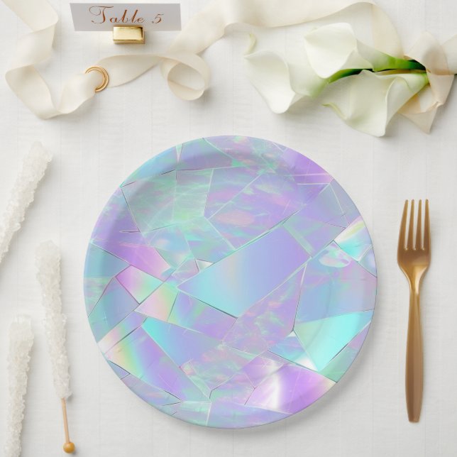 Teal & Purple Iridescent Design Paper Plates (Wedding)