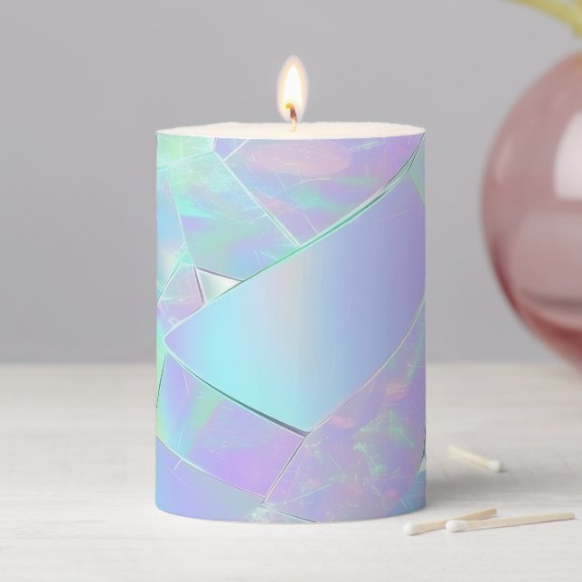 Teal & Purple Iridescent Design Pillar Candle (In Situ)