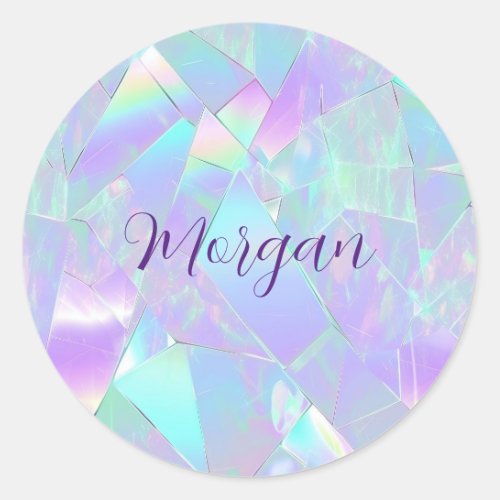 Teal  Purple Iridescent Design Script Name Classic Round Sticker