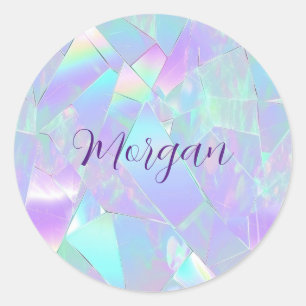 Teal & Purple Iridescent Design, Script Name Classic Round Sticker