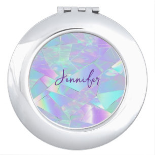 Teal & Purple Iridescent Design, Script Name Compact Mirror