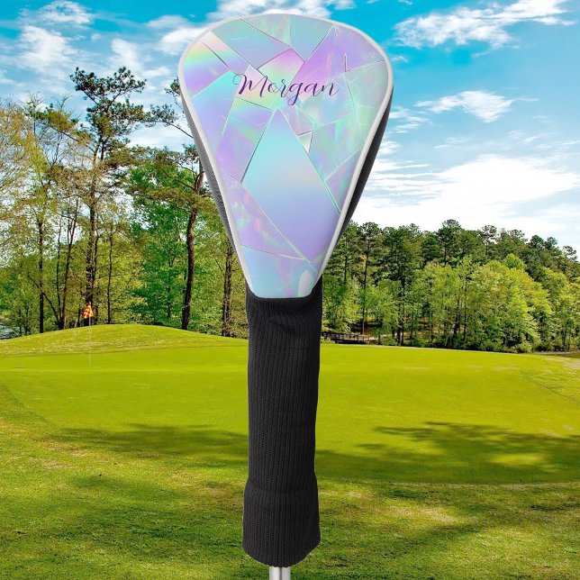 Teal & Purple Iridescent Design, Script Name Golf Head Cover (Creator Uploaded)