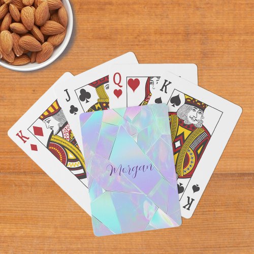 Teal  Purple Iridescent Design Script Name Poker Cards