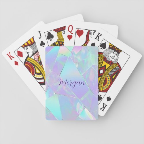 Teal  Purple Iridescent Design Script Name Poker Cards