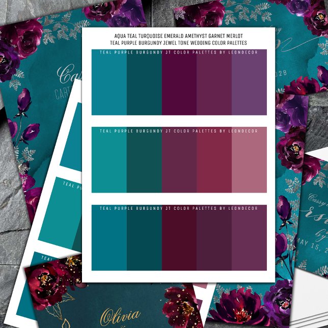Teal Purple Jewel Tone Wedding Color Palettes (Aqua Teal Turquoise Emerald Amethyst Garnet Merlot Teal Purple Burgundy Jewel Tone Wedding Colors)