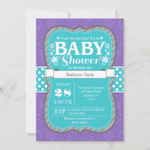 Teal Purple Lavender Flower Baby Shower Invitation