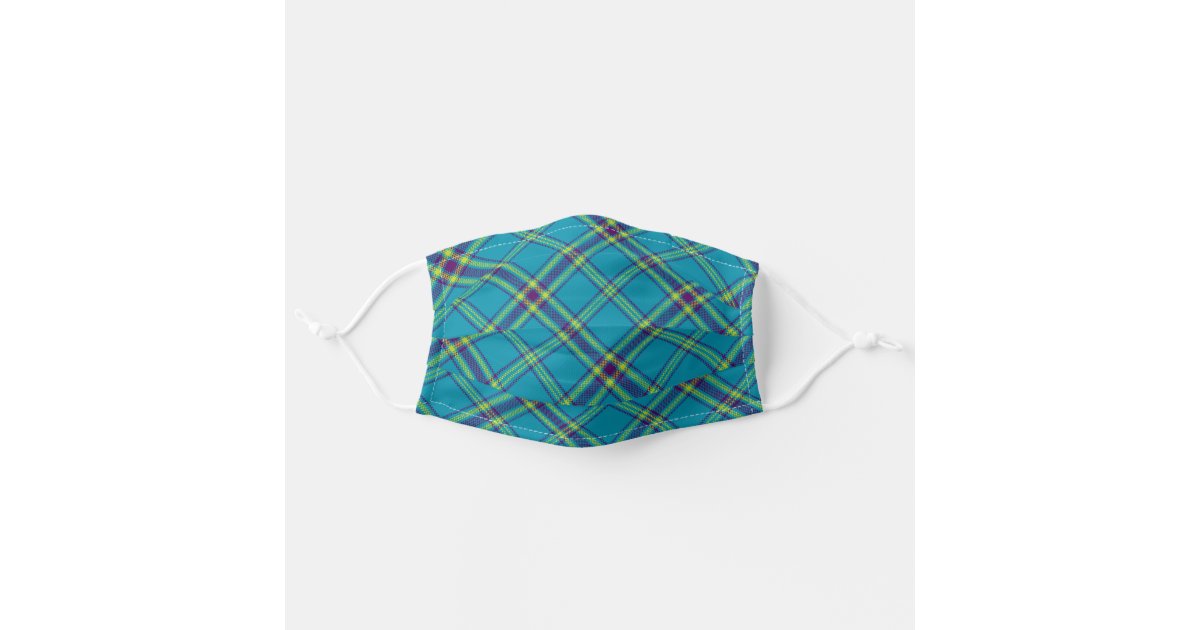 Teal Purple Lime Tartan Plaid Cloth Face Mask Zazzle Com