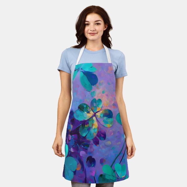 Teal & Purple Lucky Clover Art Apron (Worn)