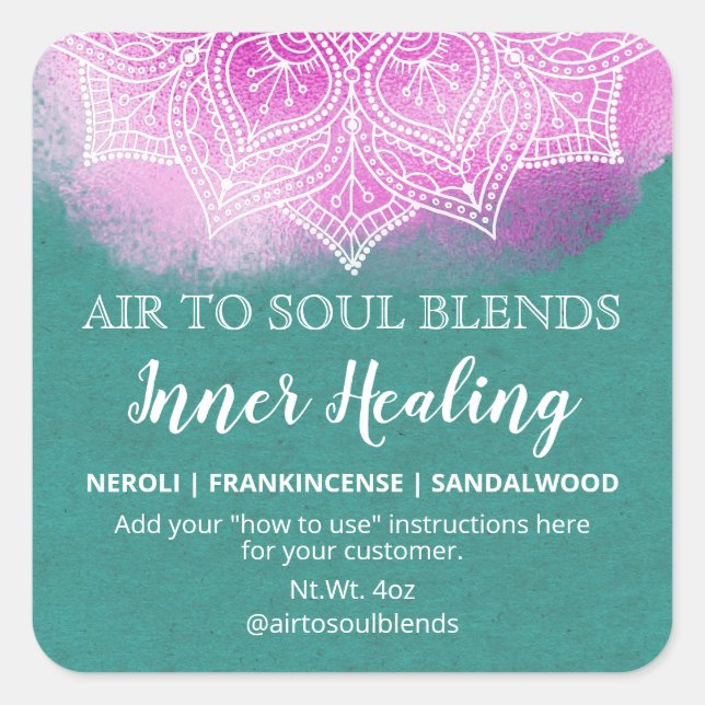 Teal Purple Mandala Inner Healing Blend Labels (Front)