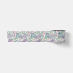 Teal Purple Marble Abstract Swirl Aesthetic Satin Ribbon