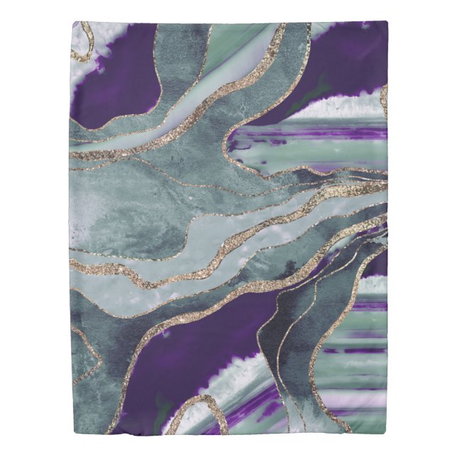 Teal Purple Marble Agate Gold Glitter Glam #1  Duvet Cover (Front)