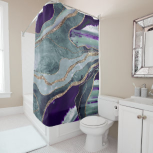 Teal Purple Marble Agate Gold Glitter Glam #1 Shower Curtain