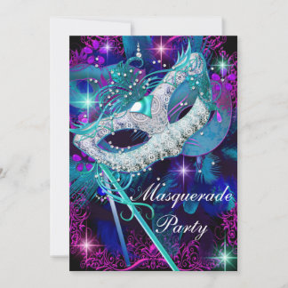 Teal & Purple Masquerade Ball Party Invitation