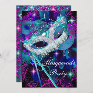 Teal & Purple Masquerade Ball Party Invitation