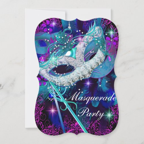 Teal  Purple Masquerade Ball Party Invitation