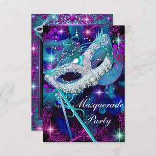 Teal & Purple Masquerade Ball Party Invitation Sml