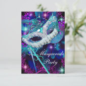 Teal & Purple Masquerade Ball Party Invitation Sml (Standing Front)