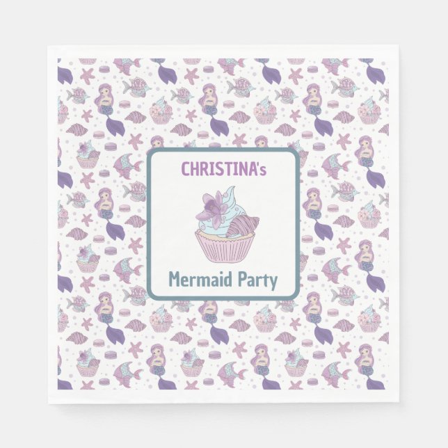 Teal Purple Mermaid Birthday Party Sea theme Napkins (Front)
