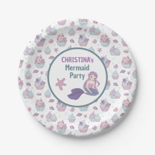 Teal Purple Mermaid Birthday Party Sea theme Paper Plates
