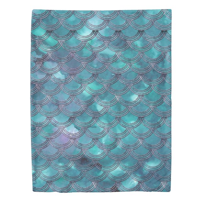 Teal Purple Mermaid Scales Glam #1 Duvet Cover (Front)