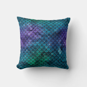 Teal Purple Mermaid Scales Throw Pillow