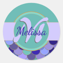 Teal &amp; Purple Monogram Mermaid Sheet of Stickers