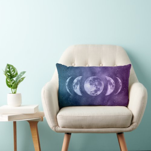 Teal Purple Moon Phases Celestial Pattern Lumbar Pillow